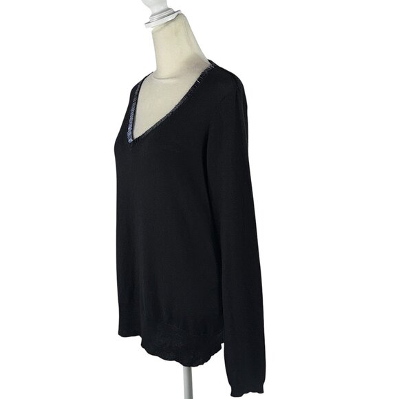 Pamela Dennis Private Client Group Silk & Cashmere V-neck Black Sweater Size M - Picture 2 of 9